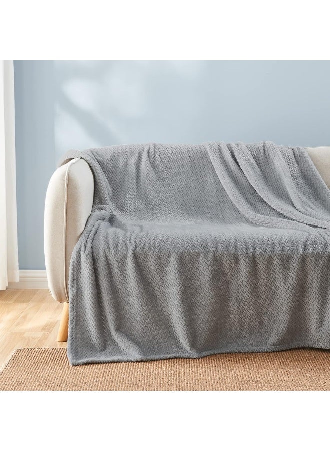 NEWCOSPLAY Super Soft Twin Blanket Grey Premium Silky Flannel Fleece Leaves Pattern Lightweight Bed Blanket All Season Use Grey Twin60x80 - Image 5