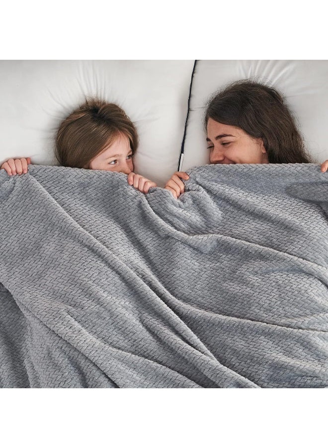 NEWCOSPLAY Super Soft Twin Blanket Grey Premium Silky Flannel Fleece Leaves Pattern Lightweight Bed Blanket All Season Use Grey Twin60x80 - Image 4