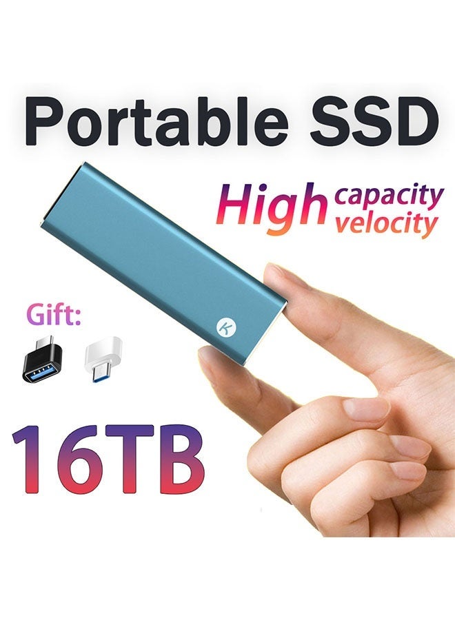 Portable External 16TB SSD,up to 550MB/s,External hard drive with Type C to USB C/A Cable,Fast Solid State Drives USB 3.2 GEN2 External storage for iPhone 15/Android/Windows/Tablet/Mac/Xbox - Image 1