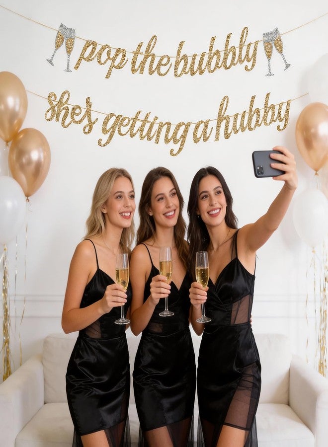 Alynta Pre-Strung Pop the Bubbly She's Getting a Hubby Banner NO DIY Bachelorette Banner Gold Glitter Bridal Shower Banner Sign Wedding Banner for Bachelorette Bridal Shower Wedding Party Decorations - Image 4