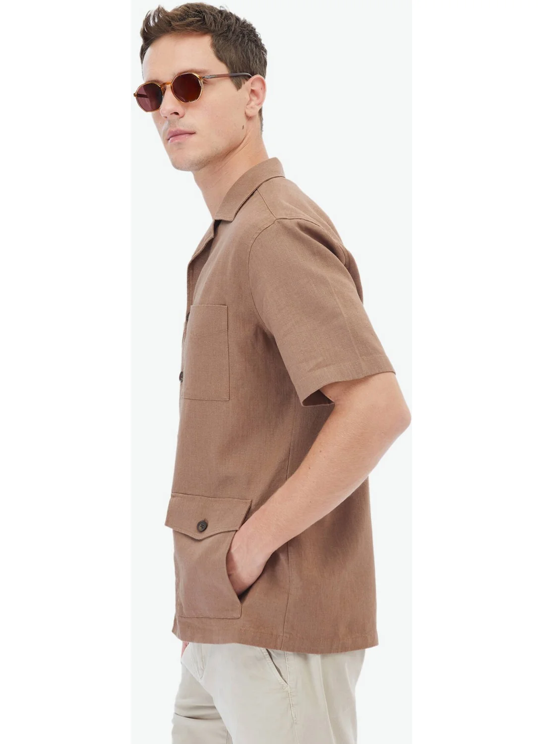 Kip Hazelnut Plain Regular Fit Woven Overshirt