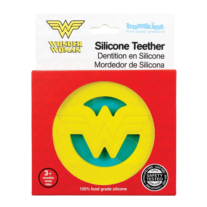 Bumkins Baby Teething Freezer Toy Keys Rings, Soft Flexible Silicone Pacifier, Safe to Chew, Cool Gum Relief, Essentials for Babies 3 Months, Freezable, Sensory Textured, Wonder Woman DC Comics - Image 5