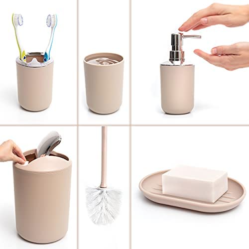 Moss & Stone 6 pcs Bathroom Accessories Set, Bathroom Decor Sets Includes Soap Dispenser, Toothbrush Holder, Toothbrush Cup, Soap Dish, A Bathroom Accessories Sets Complete (Beige) - Image 4