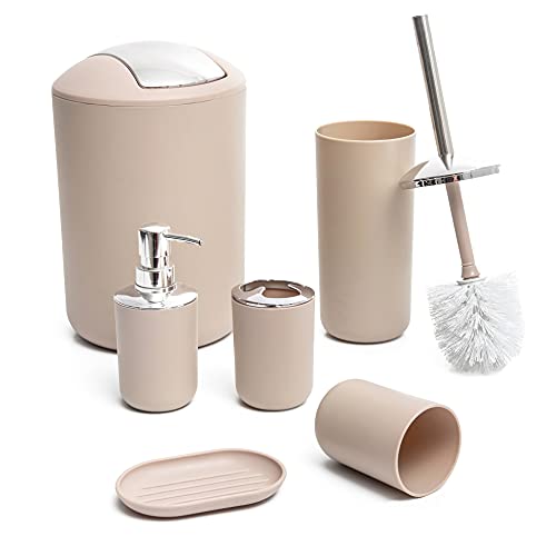 Moss & Stone 6 pcs Bathroom Accessories Set, Bathroom Decor Sets Includes Soap Dispenser, Toothbrush Holder, Toothbrush Cup, Soap Dish, A Bathroom Accessories Sets Complete (Beige) - Image 1