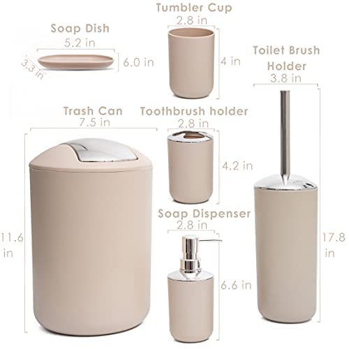 Moss & Stone 6 pcs Bathroom Accessories Set, Bathroom Decor Sets Includes Soap Dispenser, Toothbrush Holder, Toothbrush Cup, Soap Dish, A Bathroom Accessories Sets Complete (Beige) - Image 2