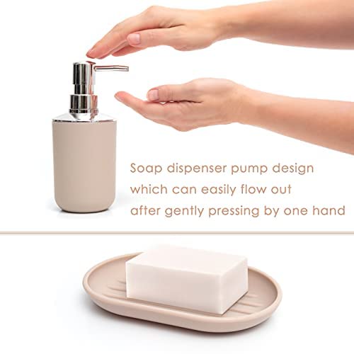 Moss & Stone 6 pcs Bathroom Accessories Set, Bathroom Decor Sets Includes Soap Dispenser, Toothbrush Holder, Toothbrush Cup, Soap Dish, A Bathroom Accessories Sets Complete (Beige) - Image 3