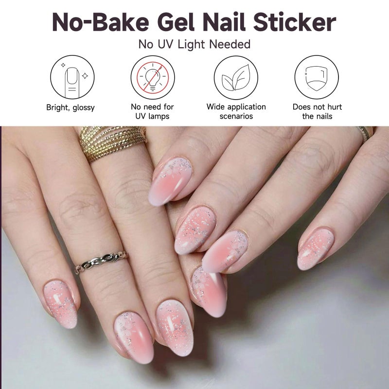DUKASOU Gel Nail Strips No UV Light Needed, 22Pcs Pink Sakura Gel Nail Stickers for Women, Long Lasting Nails Polish Strip - Image 4