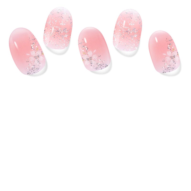DUKASOU Gel Nail Strips No UV Light Needed, 22Pcs Pink Sakura Gel Nail Stickers for Women, Long Lasting Nails Polish Strip - Image 1