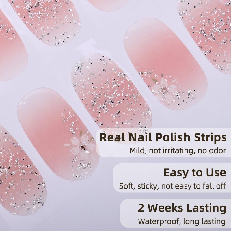 DUKASOU Gel Nail Strips No UV Light Needed, 22Pcs Pink Sakura Gel Nail Stickers for Women, Long Lasting Nails Polish Strip - Image 3