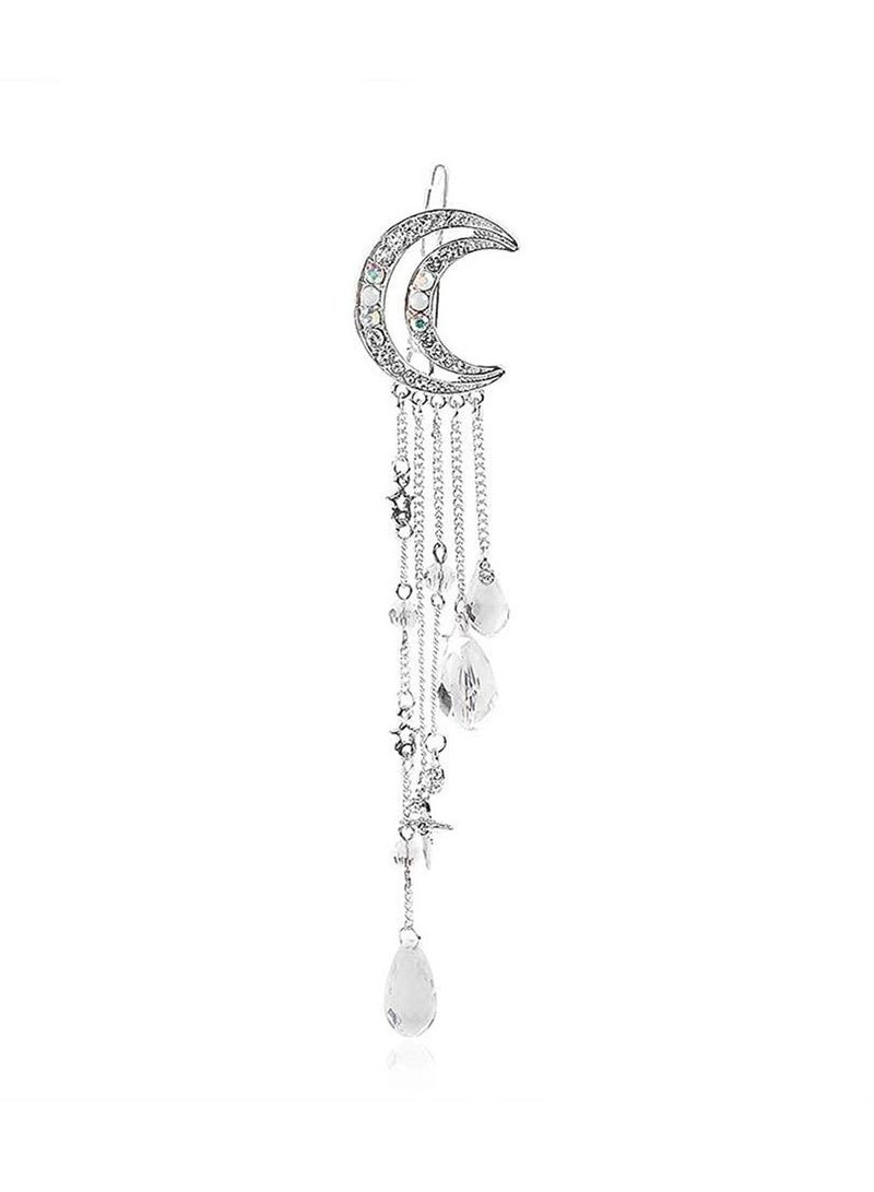 Excefore Hair Clips for Women Romantic Rhinestone Crescent Moon Star Crystal Beads Tassel Drop Hair Pins Chain Hairpin for Women Girls Bridal Jewelry Hair Accessories - Image 2