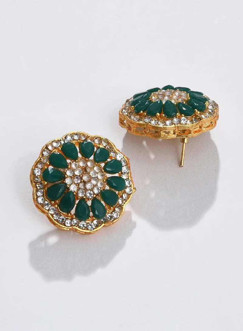 SOHI Green Stone-Studded Layered Artificial Jewellery Set