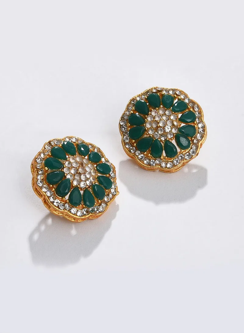 SOHI Green Stone-Studded Layered Artificial Jewellery Set