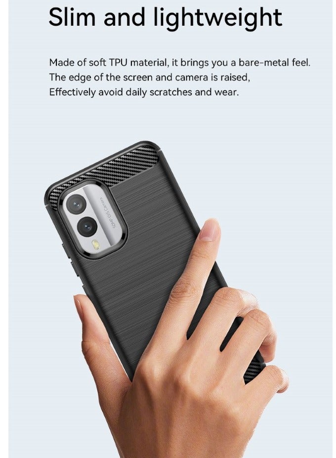 Nokia X30 Rugged Shield Cover – Black. Brushed carbon fiber texture, shockproof TPU, anti-slip, slim, and lightweight for durable protection.  - Image 3