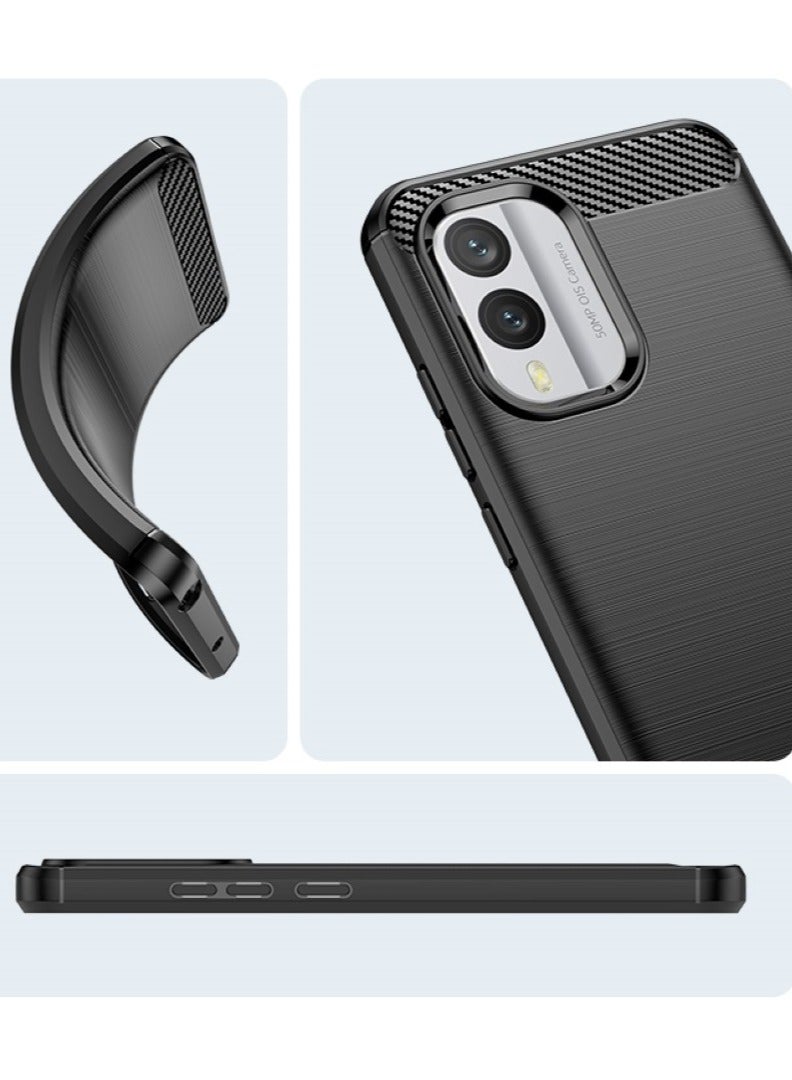 Nokia X30 Rugged Shield Cover – Black. Brushed carbon fiber texture, shockproof TPU, anti-slip, slim, and lightweight for durable protection.  - Image 5
