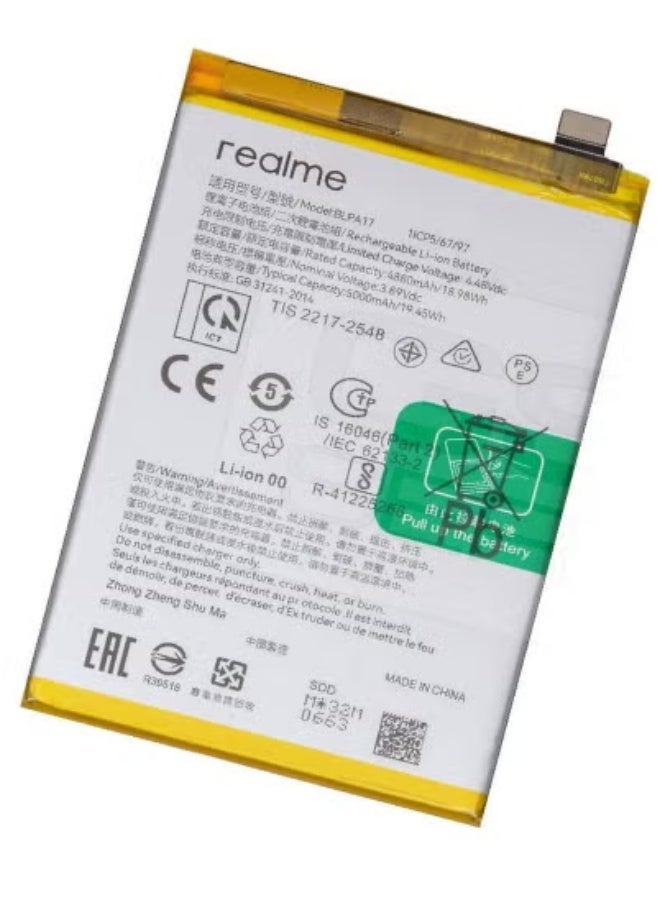 بطارية بديلة أصلية لهواتف Realme C53 (RMX3760) و Realme C67 (RMX3890) و Realme 12 5G و Realme 12X 5G و Realme C65 4G – بطارية ليثيوم أيون عالية السعة مع دورة حياة طويلة | حل طاقة آمن ودائم ومناسب تمامًا لهواتف Realme الذكية - Image 3