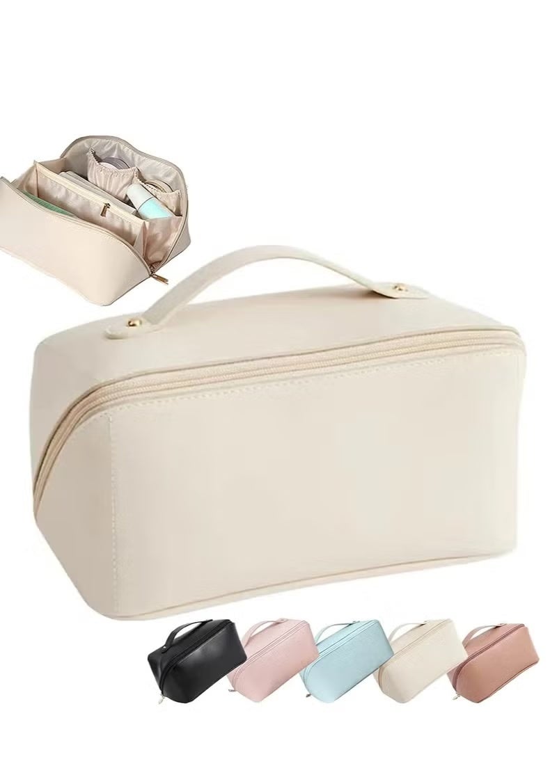 "Leather Travel Makeup Bag – Large-Capacity Cosmetic Organizer for Women, Waterproof & Portable Beauty Case, Random Color" - Image 1