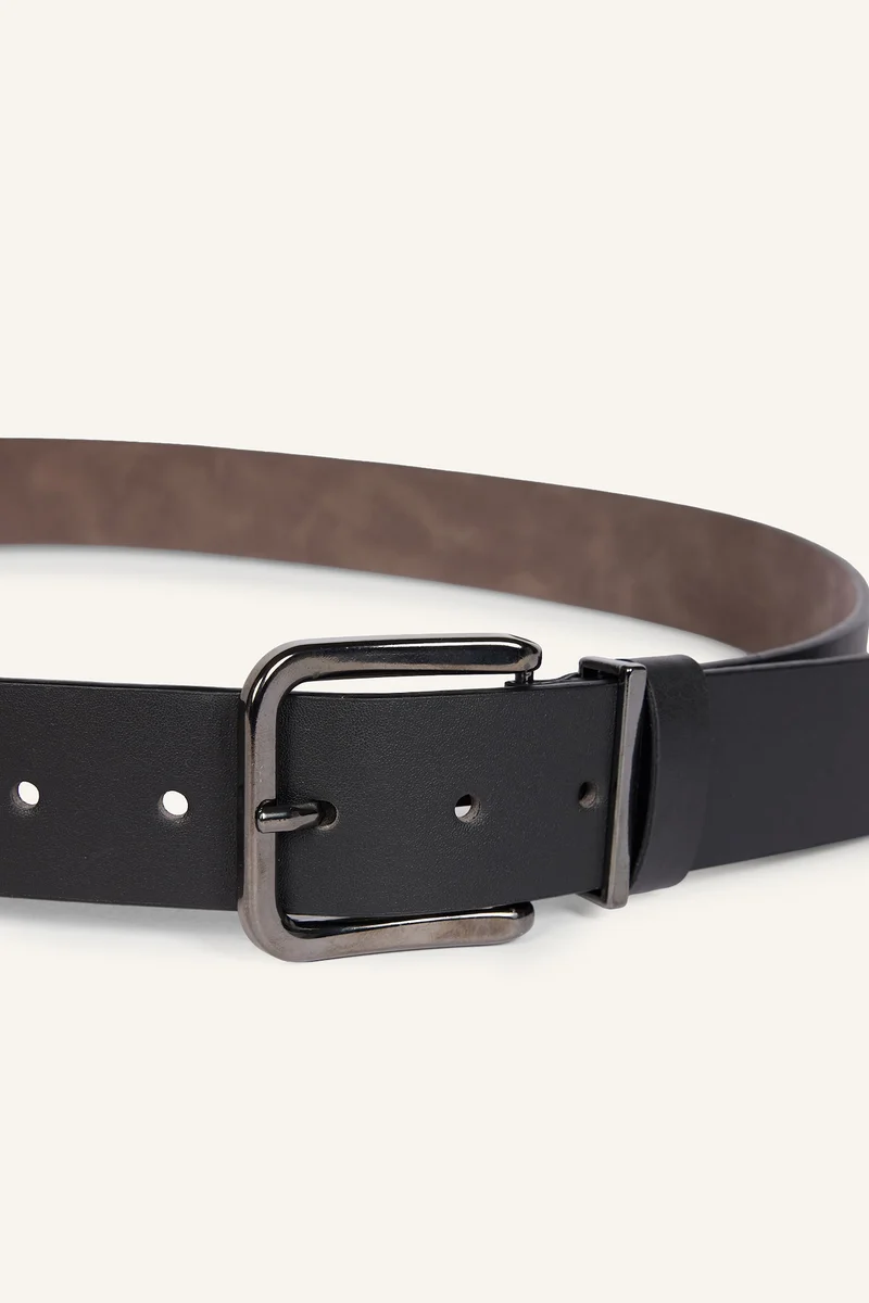 Defacto Man Rectangular Buckle Faux Leather Casual Belt