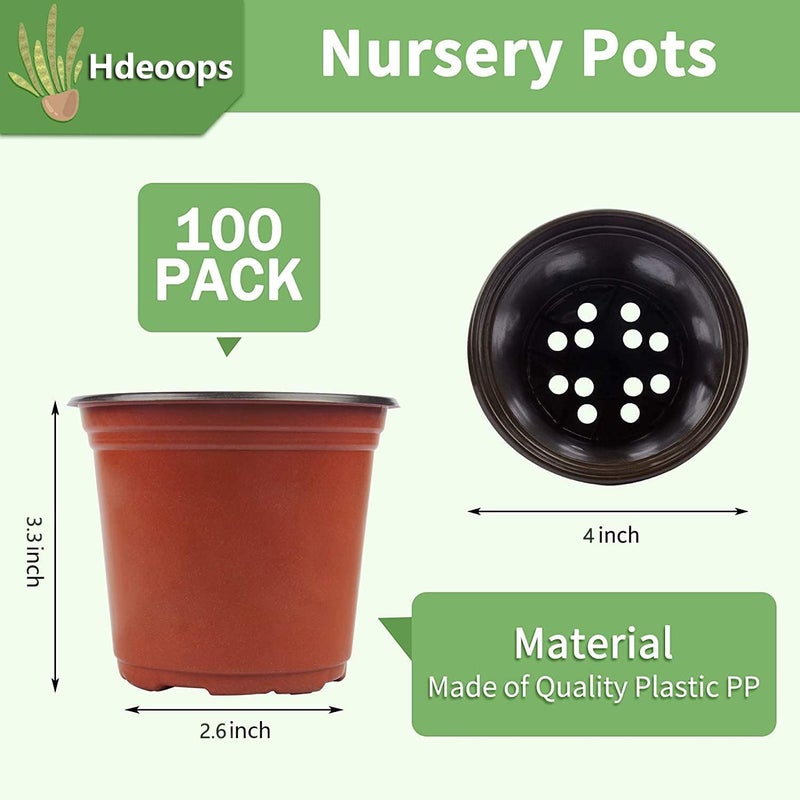 Hdeoops 100 PCS Plastic Nursery Pots 4 Inch Seed Starting Pots for Succulents, Seedlings, Cuttings, Transplanting - Image 2