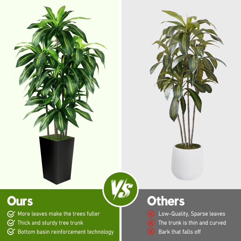 PUUKU Artificial Dracaena Tree Indoor, 6FT Tall Fake Tree with Black Tall Planter, Artificial Trees Fake Yucca Potted Tree for Home Office Living Room Decor, Tall Artificial Plant for Housewarming - Image 3