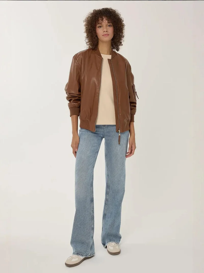 زوبعة جاكيت جلد صناعي بقصة مريحة