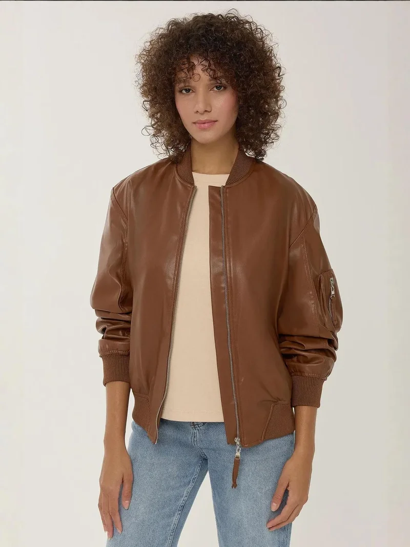 زوبعة جاكيت جلد صناعي بقصة مريحة