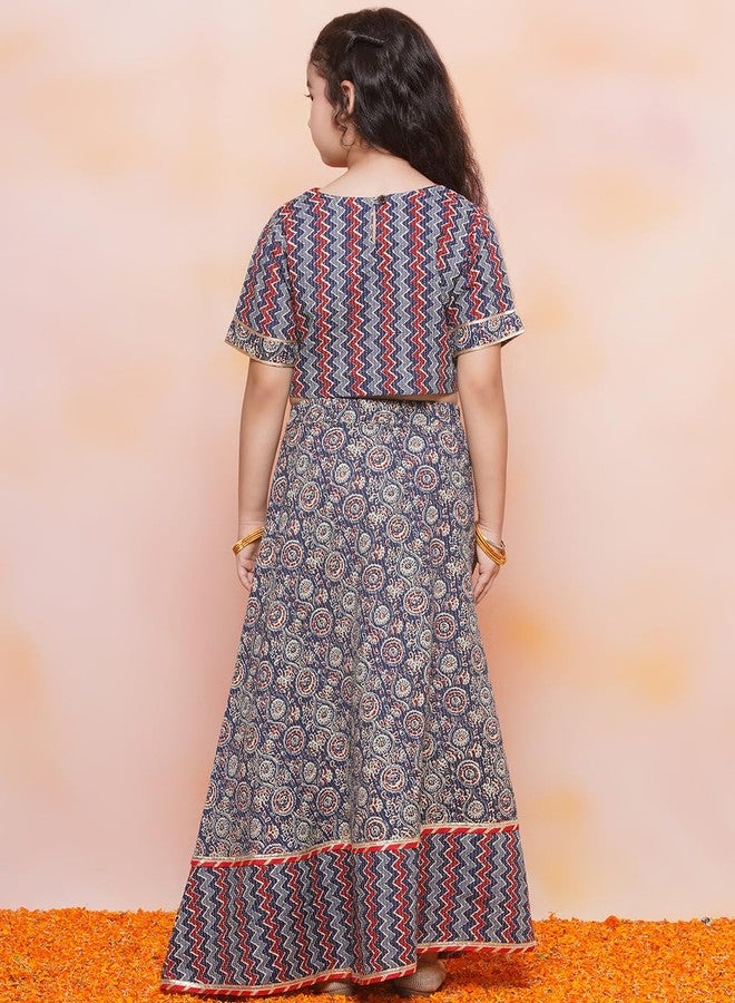 AJ DEZINES Kids Ethnic Wear Cotton Zigzag Printed Blue Lehenga Ghagra Choli Set For Girls (G-LH06-BLUE-34) - Image 4