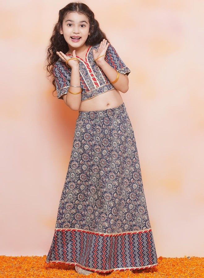 AJ DEZINES Kids Ethnic Wear Cotton Zigzag Printed Blue Lehenga Ghagra Choli Set For Girls (G-LH06-BLUE-34) - Image 2