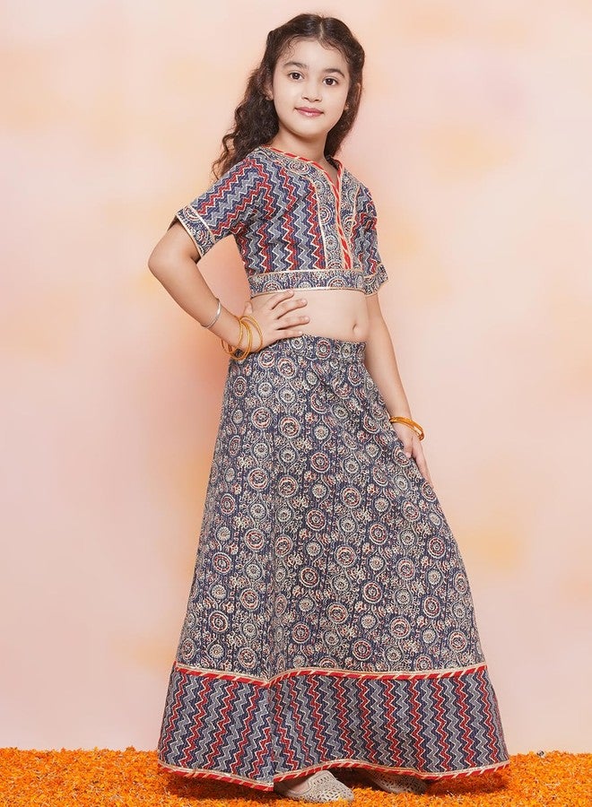 AJ DEZINES Kids Ethnic Wear Cotton Zigzag Printed Blue Lehenga Ghagra Choli Set For Girls (G-LH06-BLUE-34) - Image 5