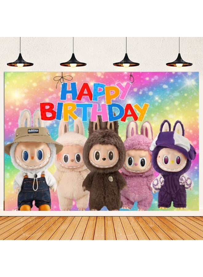 لابوبو نمط كرتوني LABUBU ديكور خلفية حفلة عيد ميلاد قماش مناسب لمستلزمات تصوير أعياد ميلاد الأطفال (مقاس 150 سم × 100 سم) - Image 1