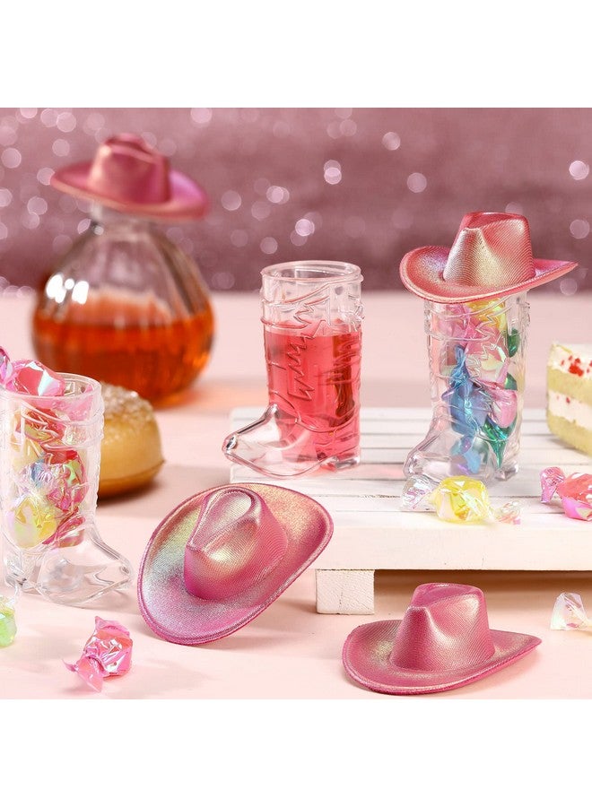 Vesici Mini Neon Cowgirl Hat Sparkly Glitter Space Holographic Western Cowboy Hat And Cowboy Boot Shot Glass Party Disco Cowgirl Cowboy Party Supplies For Dollhouse 20 Pieces - Image 3