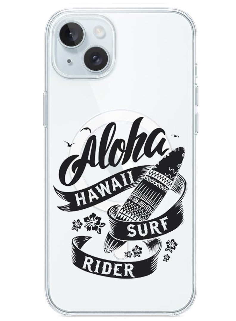 Theodor Magnetic Case for iPhone 15 6.1-inch Compatible with MagSafe Wireless Charging, Shockproof Phone Bumper Cover Aloha hawaii Surf rider Black copy - Image 1