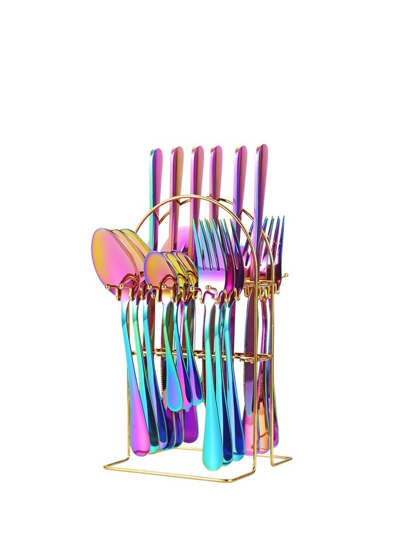 Bluejw 24-Piece Stainless Steel Tableware Set Knife Fork Spoon Set With Storage Rack Housewarming Gift Birthday Gift - Image 1