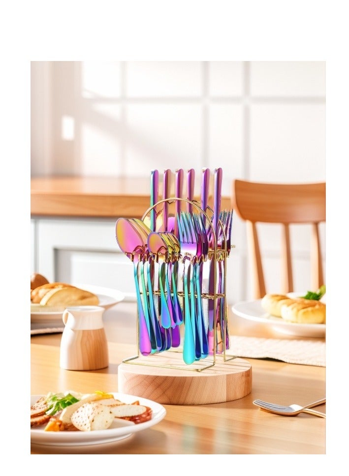 Bluejw 24-Piece Stainless Steel Tableware Set Knife Fork Spoon Set With Storage Rack Housewarming Gift Birthday Gift - Image 2