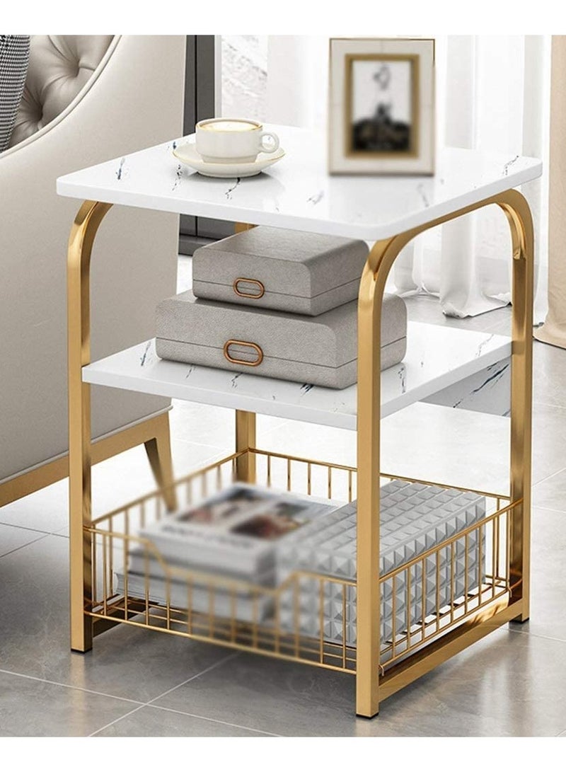 DubaiGallery Home Office Furniture Wooden Sofa Table, with Metal Storage Rack Magazine Table Home Office Living Room Bookshelf Marble Veneer End Table Pedestal Tables - Image 1