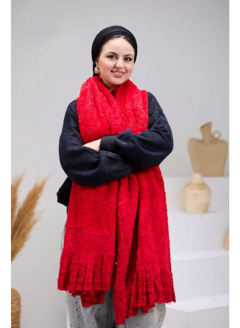 شال حريمي ميكاسا موهير فرو للتدفئة - لون أحمر - Image 1