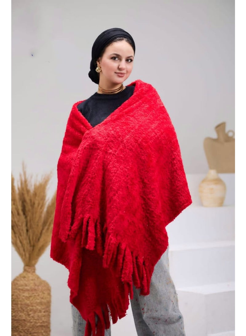 شال حريمي ميكاسا موهير فرو للتدفئة - لون أحمر - Image 2