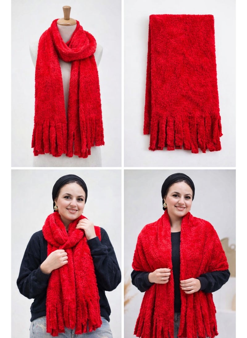 شال حريمي ميكاسا موهير فرو للتدفئة - لون أحمر - Image 3