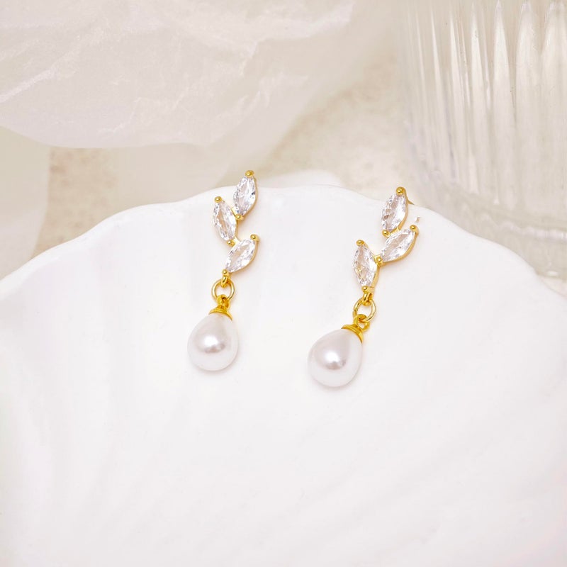 Tituthia Pearl Drop Earrings for Women Trendy, 14k Gold Pearl Earring Dainty Wedding Gold Dangle Earrings for Women Hypoallergenic Bridesmaid Bridal Prom Jewelry - Image 4