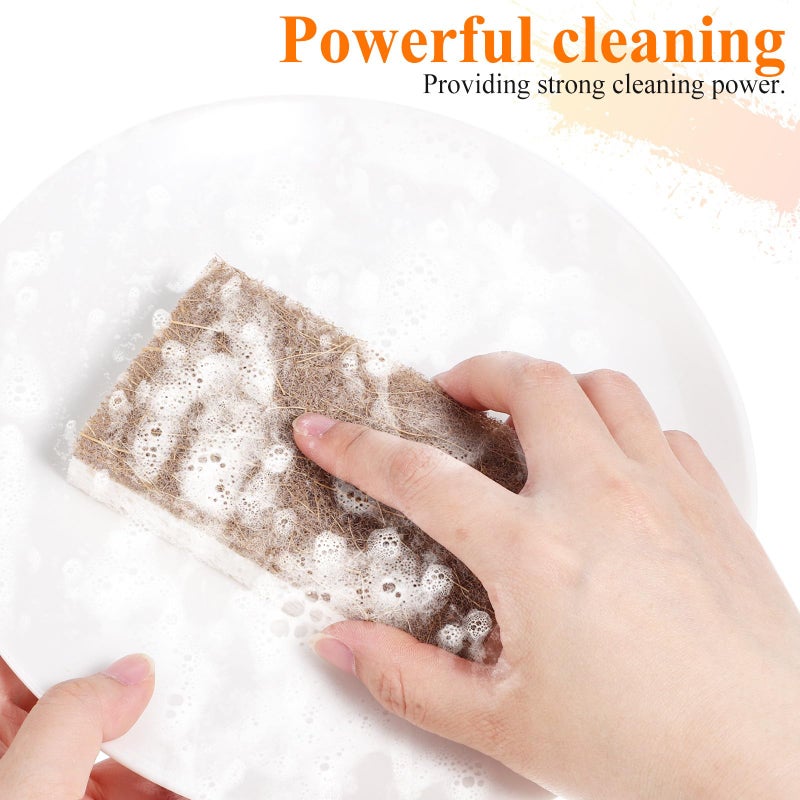 Reusable Non Scratch Kitchen Sponge Set 12pcs Natural Coconut Fiber Scrubber - Image 4