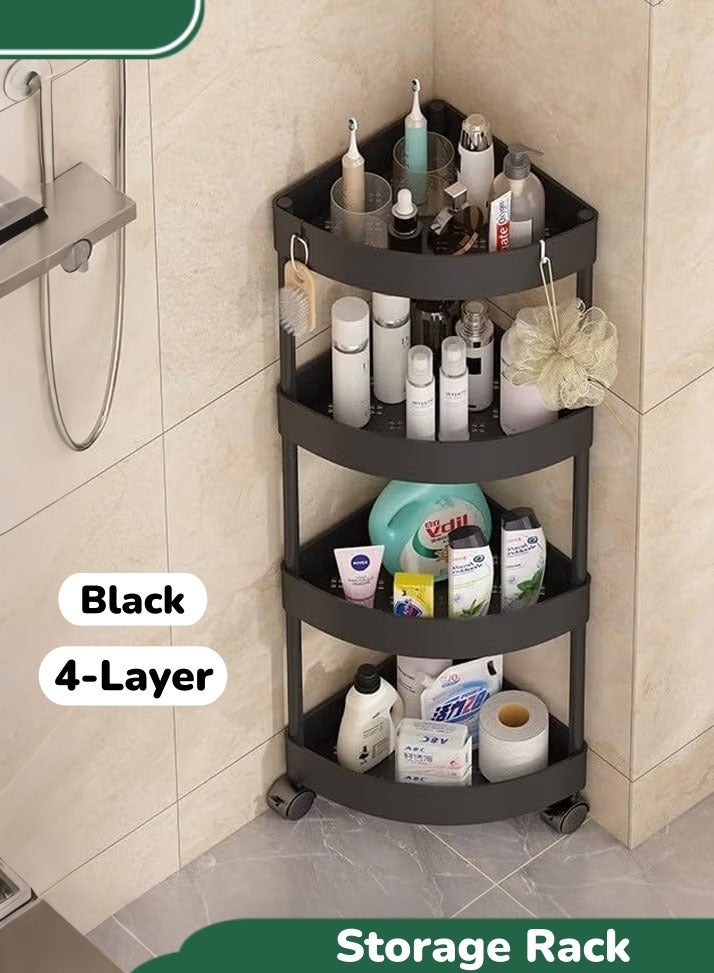 أرفف منظم تخزين أرفف تخزين سلة تخزين مع عجلات، عربة تنظيم أرفف متنقلة للحمام رفوف مثلثة الزاوية مثلثة الرفوف متحرّكة للاستحمام والمكتب والمطبخ وغرفة النوم (أسود) - Image 1