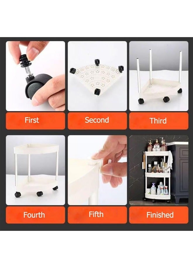 أرفف منظم تخزين أرفف تخزين سلة تخزين مع عجلات، عربة تنظيم أرفف متنقلة للحمام رفوف مثلثة الزاوية مثلثة الرفوف متحرّكة للاستحمام والمكتب والمطبخ وغرفة النوم (أسود) - Image 5