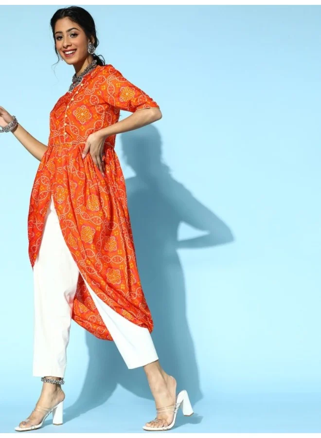 AKS  Bright Orange Indie Print Kurta for Women | Best Price UAE