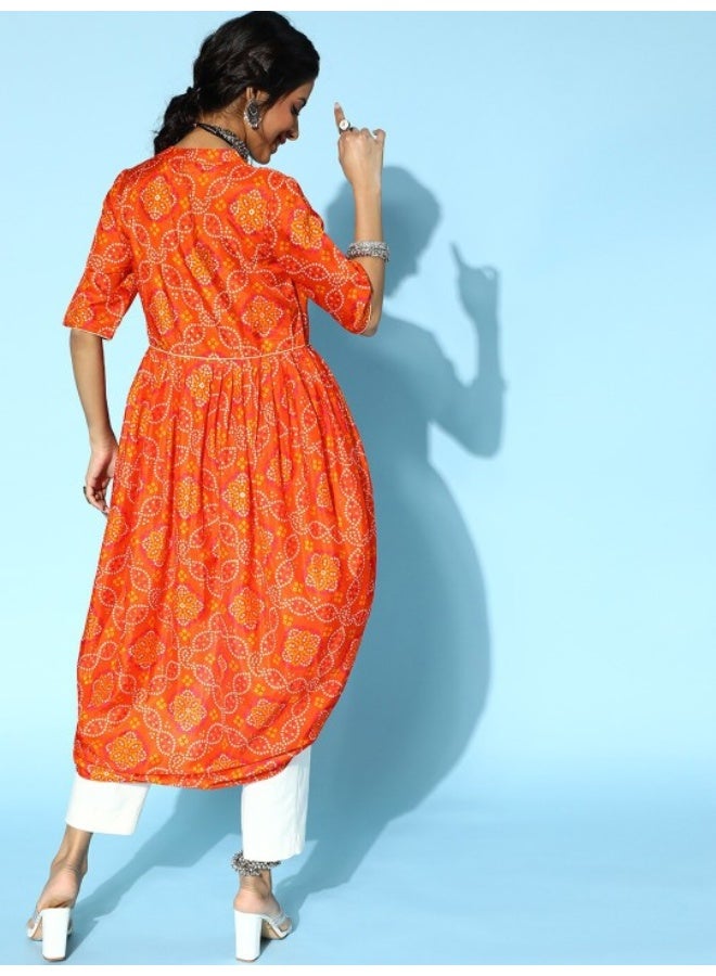 AKS Bright Orange Indie Print Kurta - Image 4