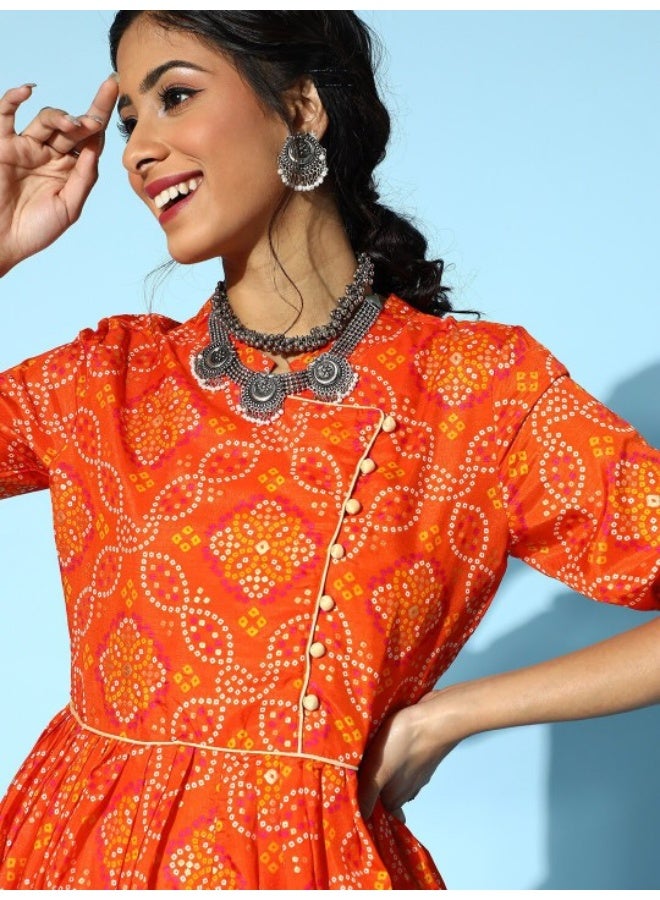 AKS Bright Orange Indie Print Kurta - Image 2