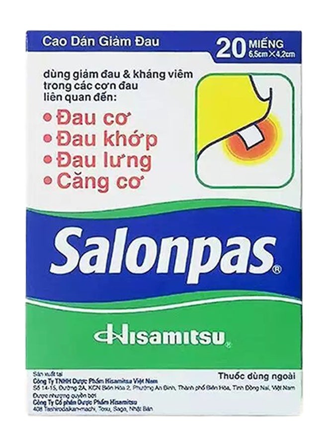 سالون باس 20 رقعة علاج الألم تخفيف الرقعة، تخفيف الألم لراحة الظهر، نيك شولدر، آلام الركبة و العضلات، تخفيف الألم لمدة 8 ساعات - Image 1