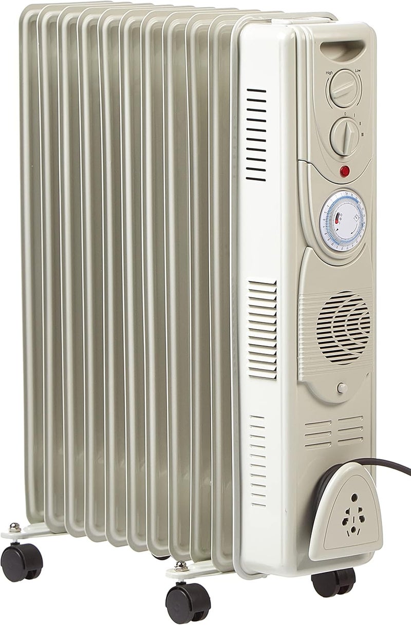Crownline HT-244 11-Fins Oil Radiator Heater with Adjustable Thermostat and 24-Hour Timer, 1000W-2500W, White 1000 W HT-244 white - Image 1