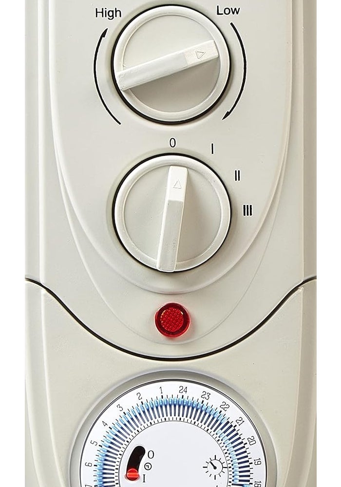 Crownline HT-244 11-Fins Oil Radiator Heater with Adjustable Thermostat and 24-Hour Timer, 1000W-2500W, White 1000 W HT-244 white - Image 4