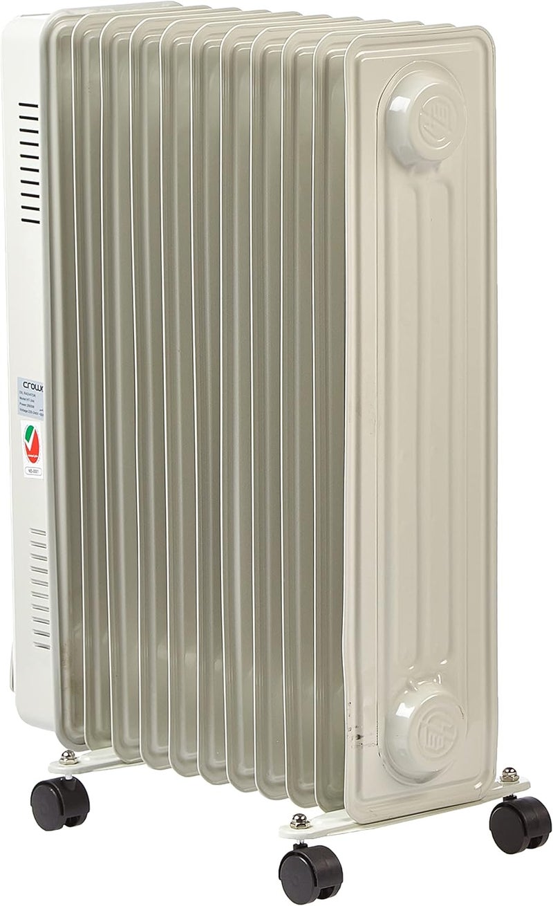 Crownline HT-244 11-Fins Oil Radiator Heater with Adjustable Thermostat and 24-Hour Timer, 1000W-2500W, White 1000 W HT-244 white - Image 3