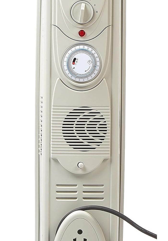 Crownline HT-244 11-Fins Oil Radiator Heater with Adjustable Thermostat and 24-Hour Timer, 1000W-2500W, White 1000 W HT-244 white - Image 2