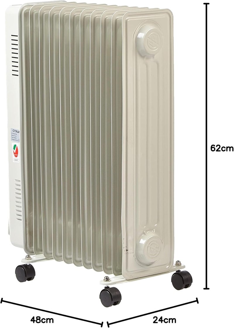 Crownline HT-244 11-Fins Oil Radiator Heater with Adjustable Thermostat and 24-Hour Timer, 1000W-2500W, White 1000 W HT-244 white - Image 5